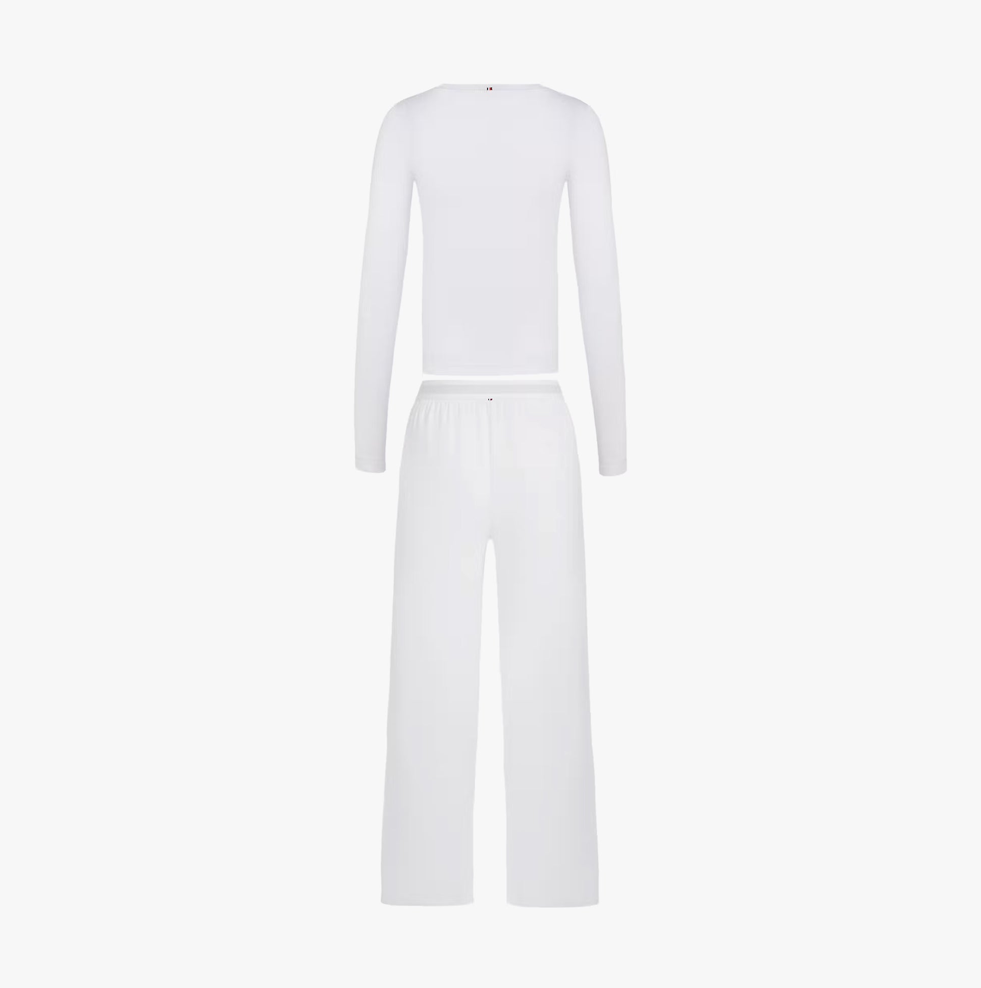 Tommy Hilfiger GIFT LS TEE PANTS SE Womens Pyjama Set Ecru back view with long sleeve tee and pants in white.