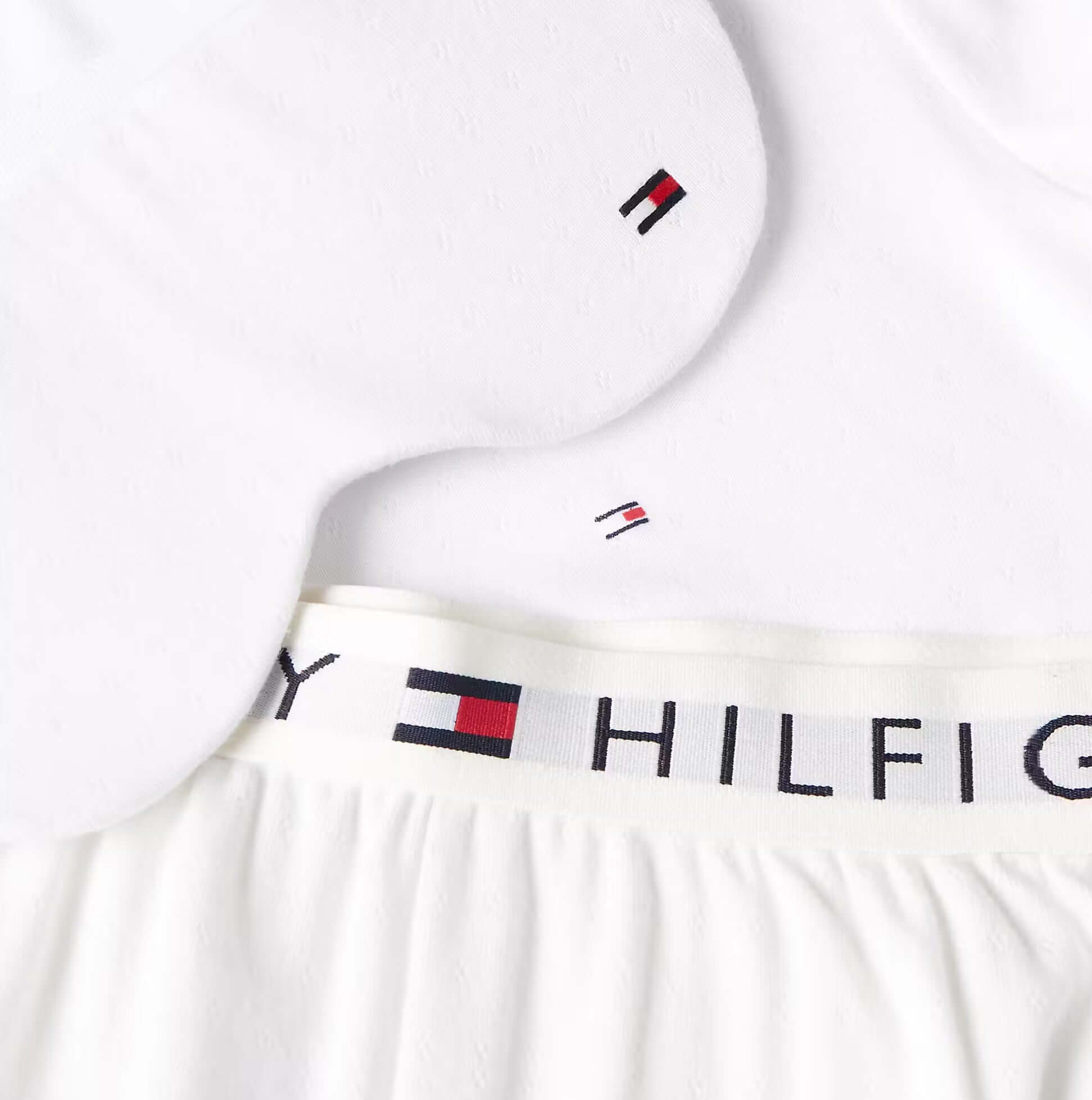 Tommy Hilfiger GIFT LS TEE PANTS SE Womens Pyjama Set Ecru detail view of fabric and brand logo