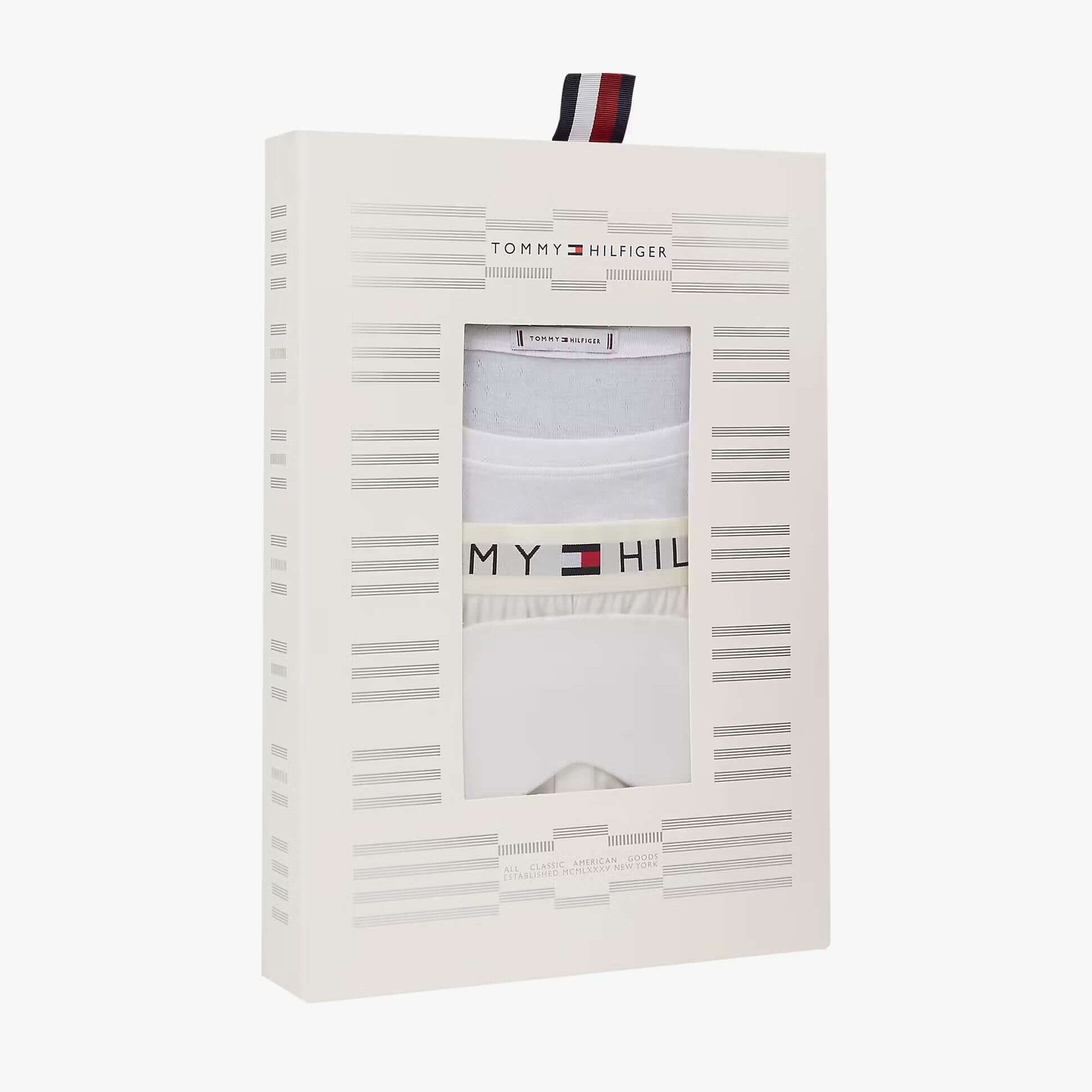 Tommy Hilfiger GIFT LS TEE PANTS SE Womens Pyjama Set Ecru displayed in gift box view with branding details.