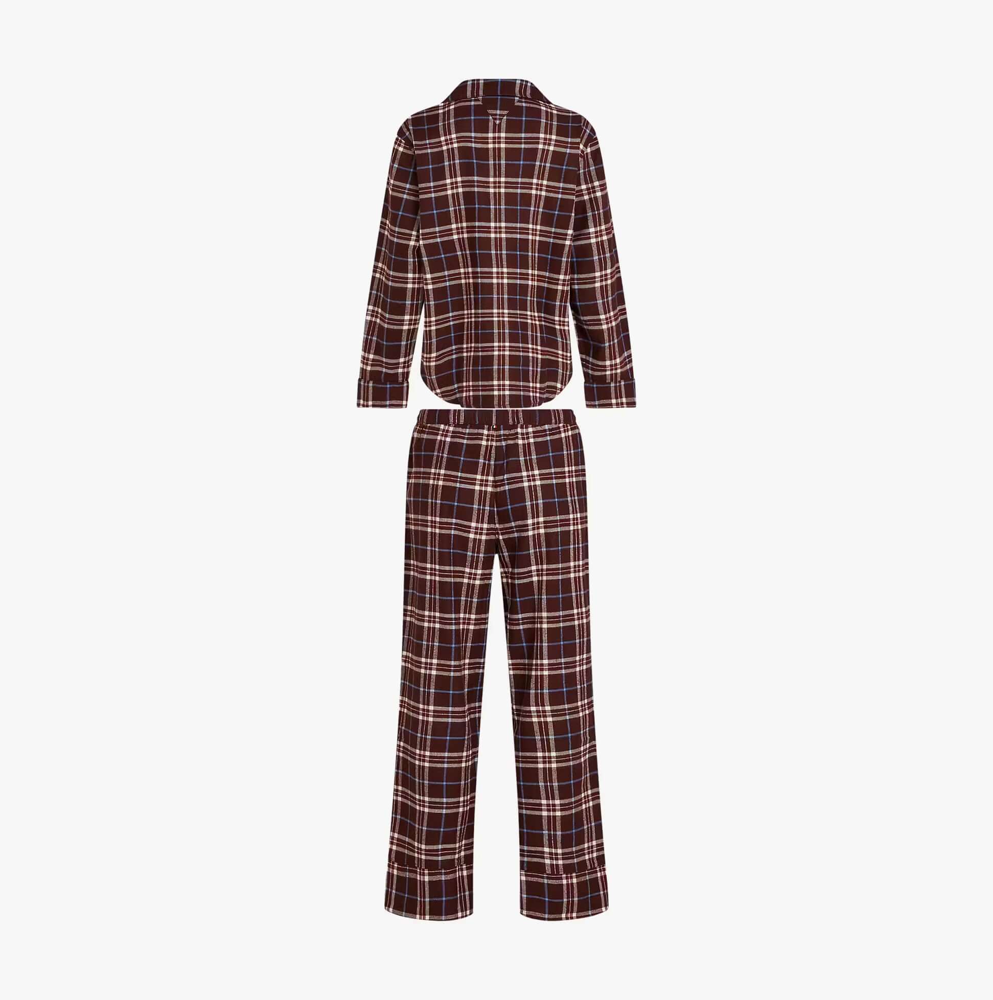 Tommy Hilfiger LS FLNL SHIRT PJ PAN Womens Set Tartan Reiker Burgundy back view, showcasing plaid pattern and fit.