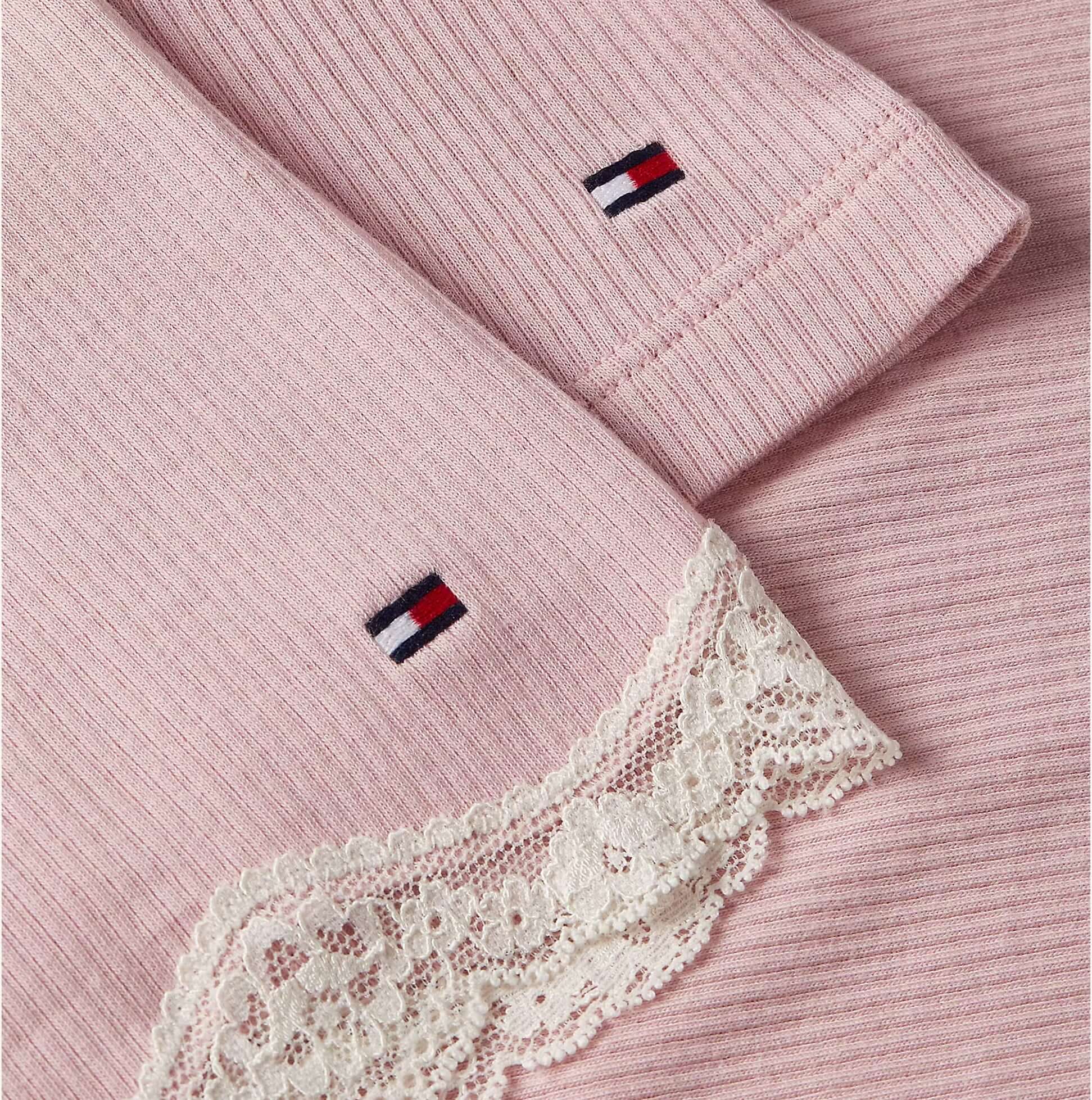 Tommy Hilfiger LACE CAMI & SHORT PJ Womens Set Foggy Pink detail view, showcasing fabric texture and lace trim.
