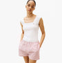 Tommy Hilfiger GIFT PNTLLE POPLIN S Womens Shorts Multicoloured front view with white top and striped shorts.