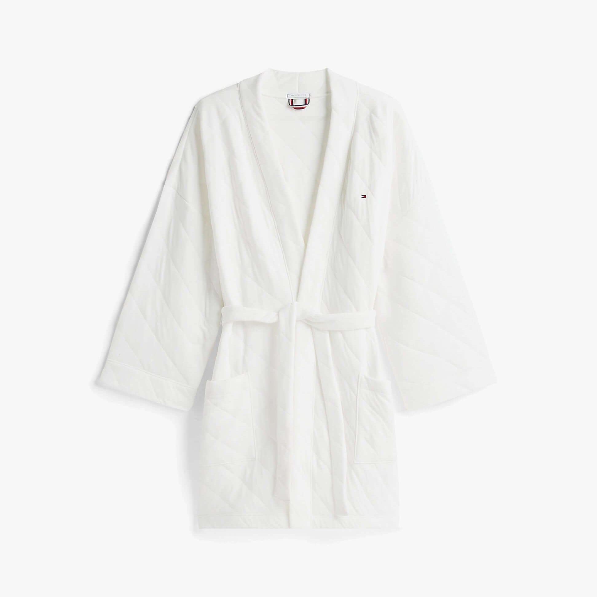 Tommy Hilfiger GIFT QUILTED ROBE Womens Bathrobes Ivory front view with long sleeves and belts