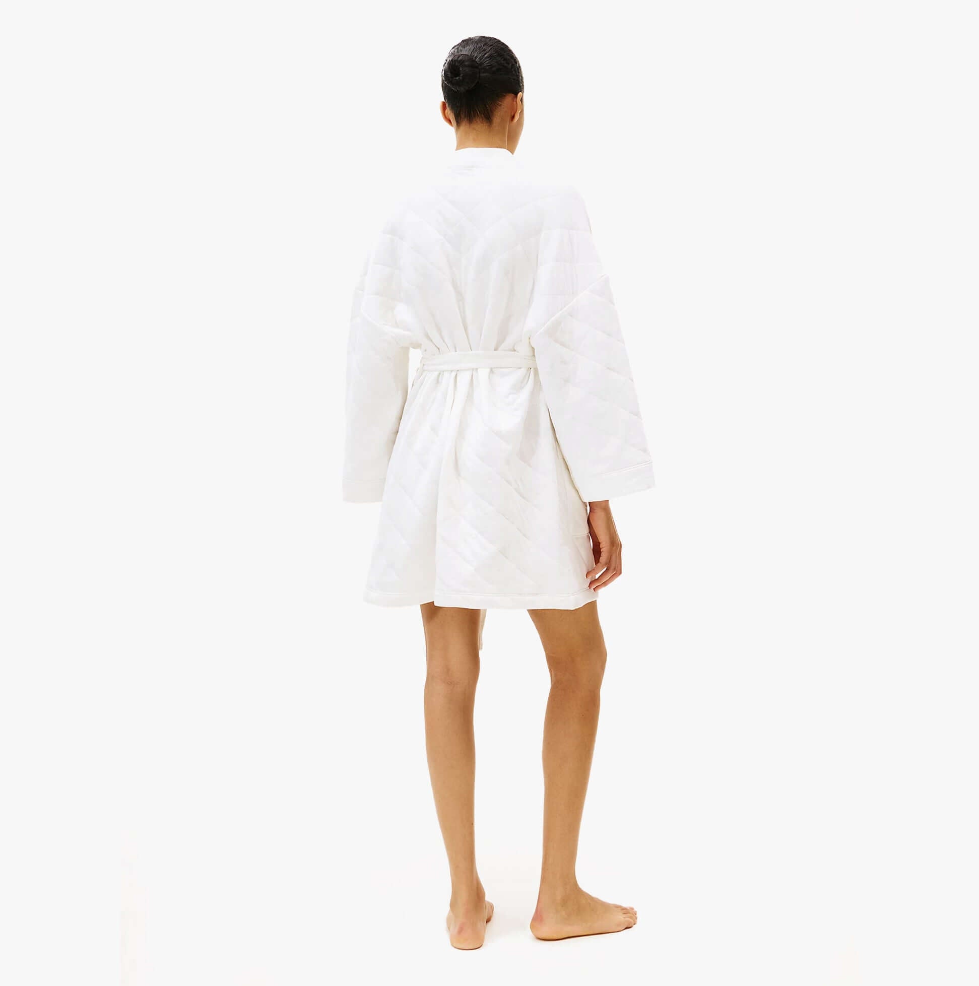 Tommy Hilfiger GIFT QUILTED ROBE Womens Bathrobes Ivory back view showcasing relaxed fit and long sleeves.