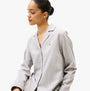 Tommy Hilfiger STRIPE FLANNEL SHIRT Womens Set Thin Stripe Light Grey front view on model, showcasing relaxed fit and long sleeves.