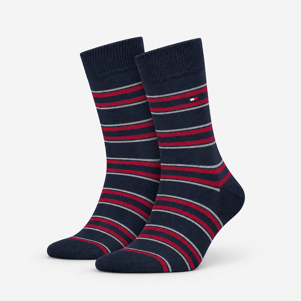 Tommy Hilfiger 3 Pack Giftbox Monogram Stripe Mens Crew Socks Navy