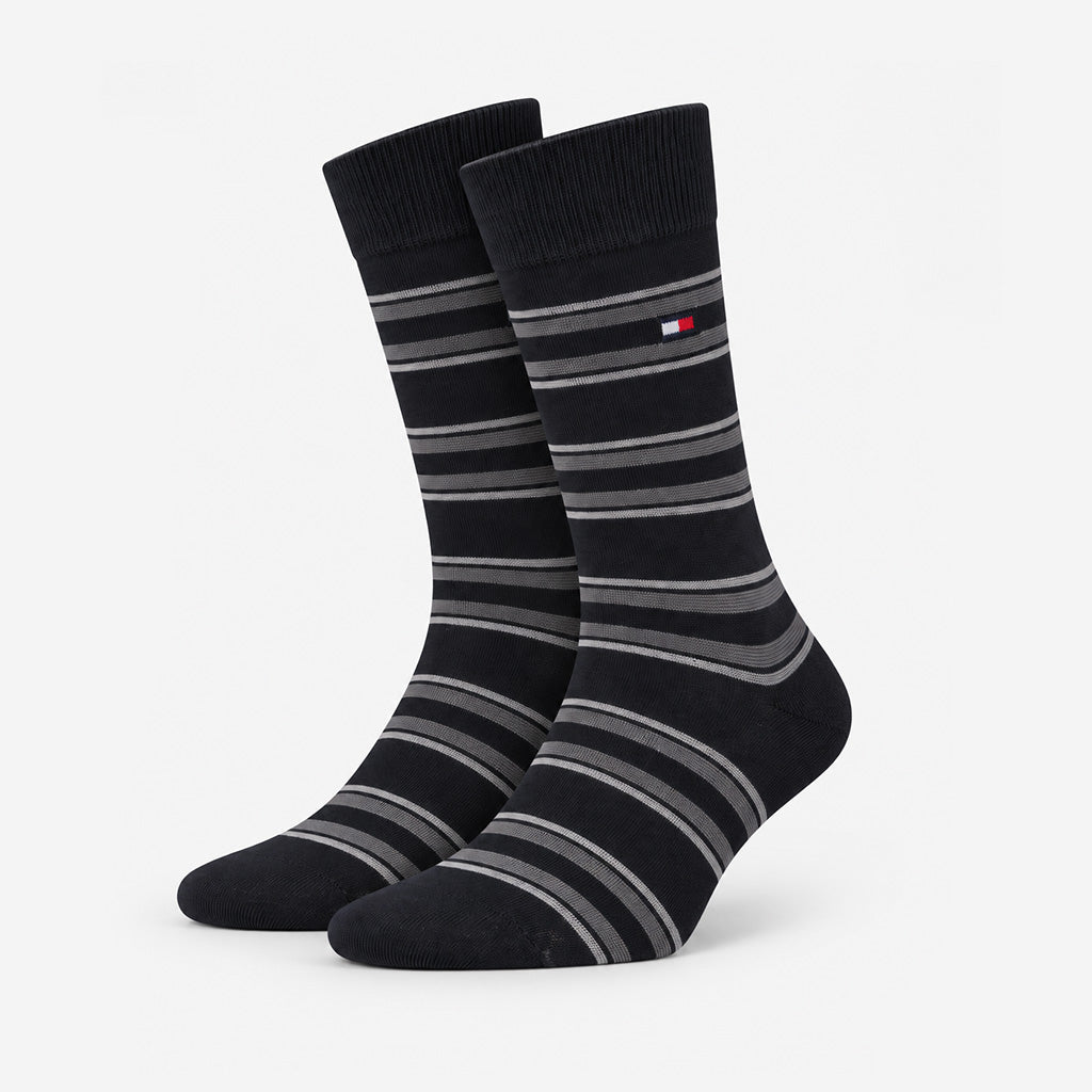 Tommy Hilfiger 3 Pack Giftbox Monogram Stripe Mens Crew Socks Black
