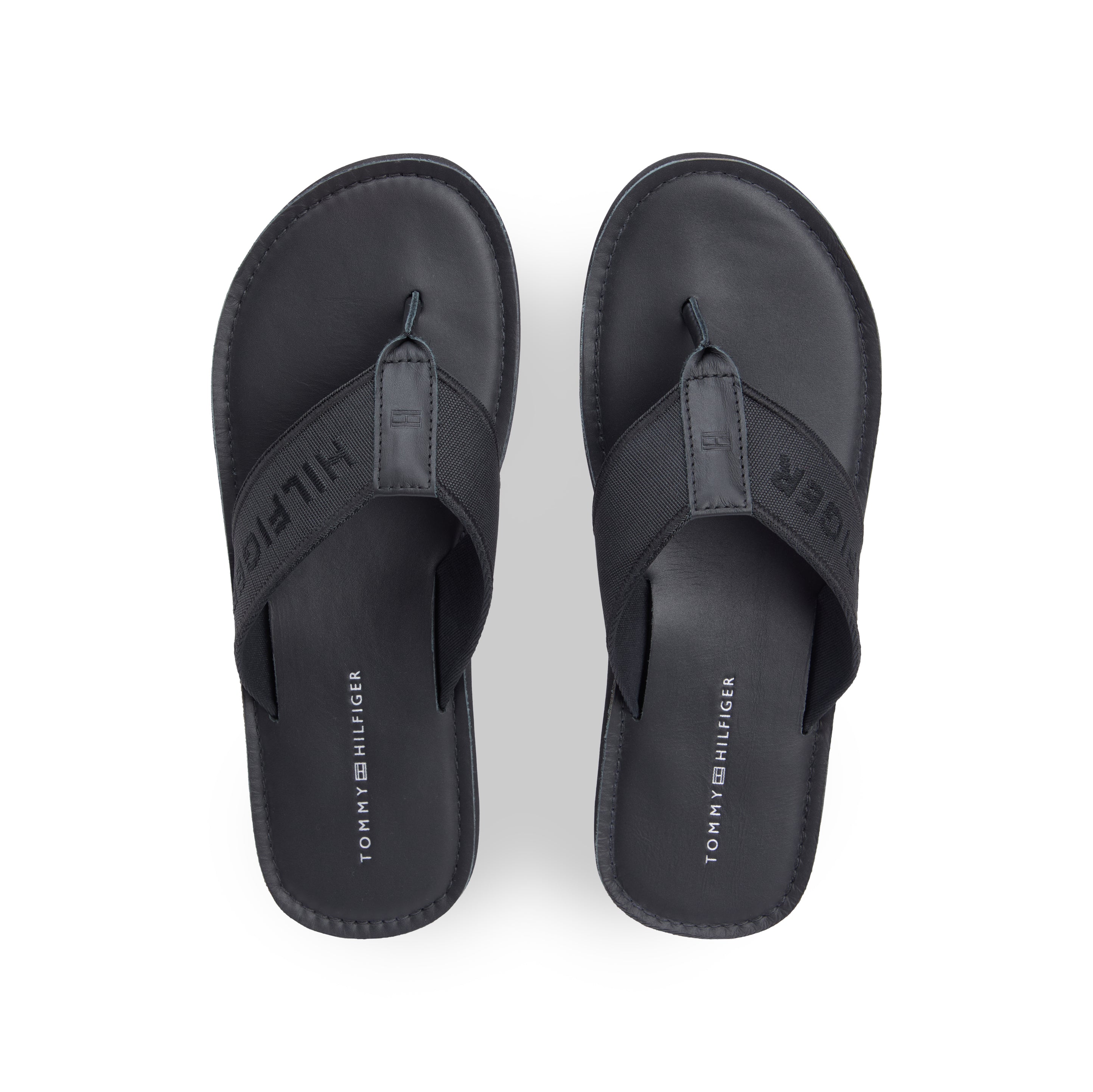 Tommy Hilfiger HILFIGER LEATHER Mens Toe-Post Sandals Black
