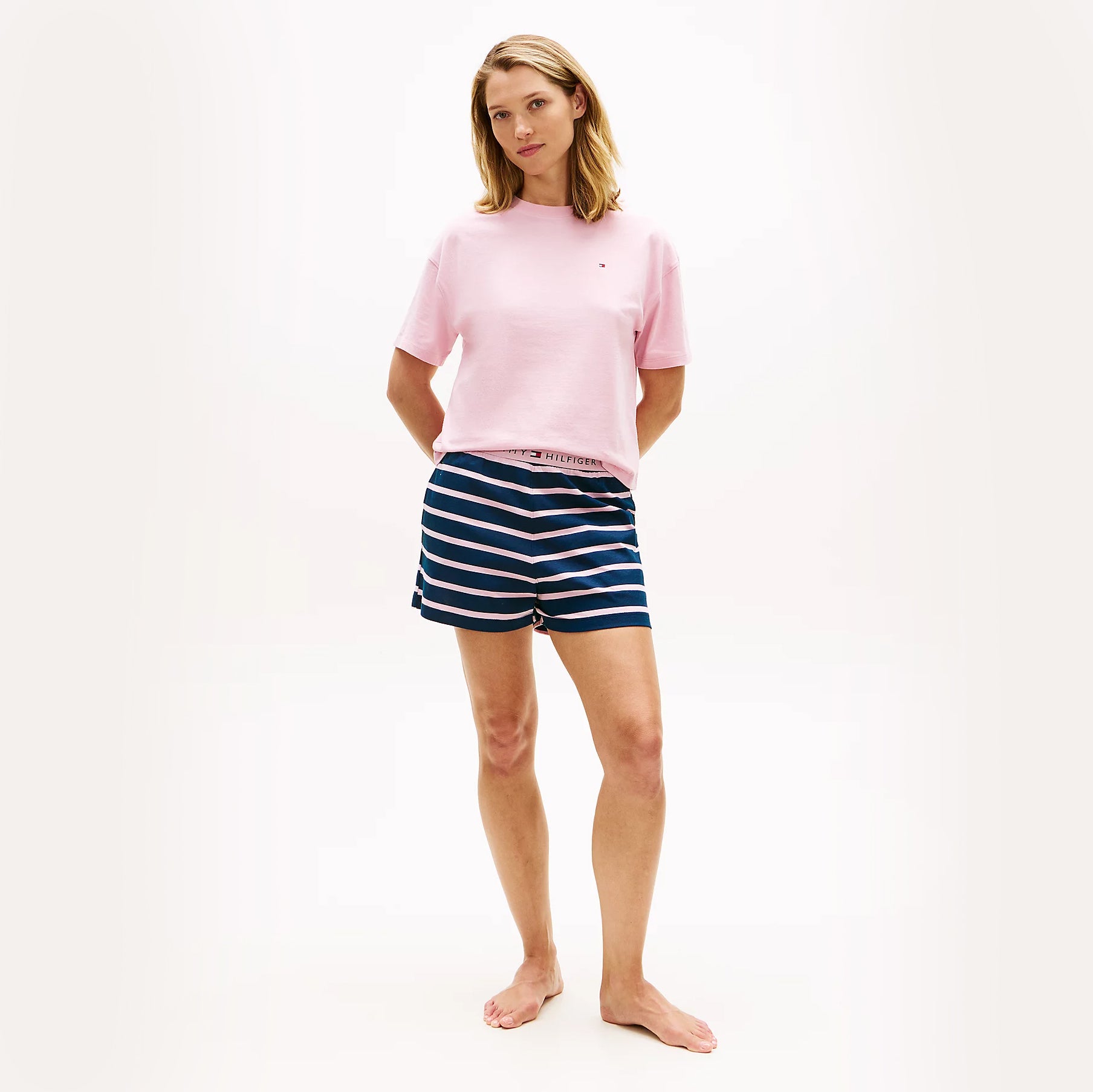 Tommy Hilfiger Womens Short Sleeve Pyjama Short Set Navy Stripe