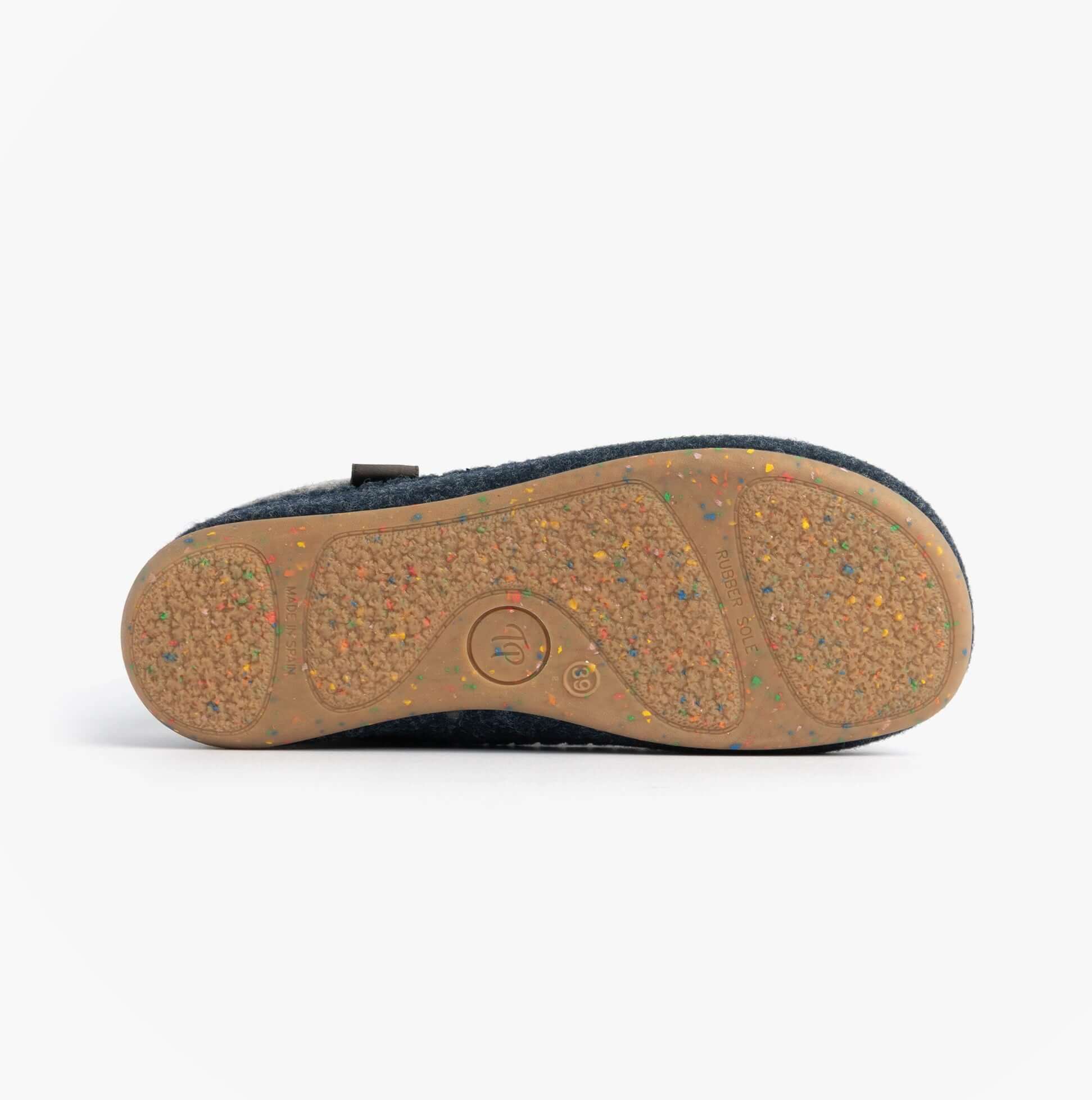 Toni Pons ALBONS Womens Wedge Mule Slippers Blue bottom view showing rubber sole and textured details.