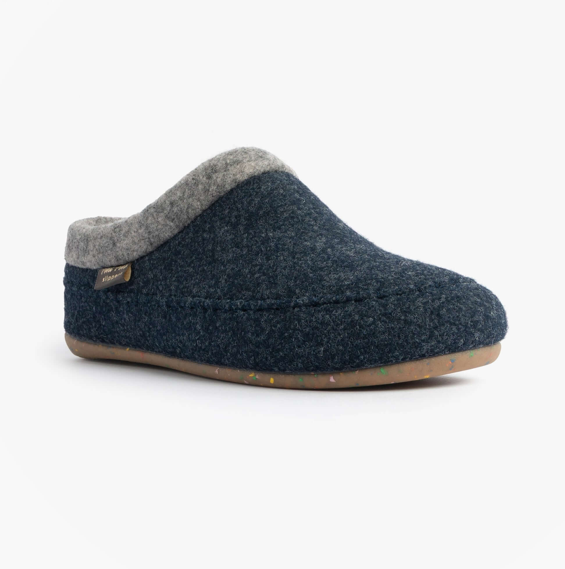 Toni Pons ALBONS Womens Wedge Mule Slippers Blue side view showing felt upper and rubber sole.