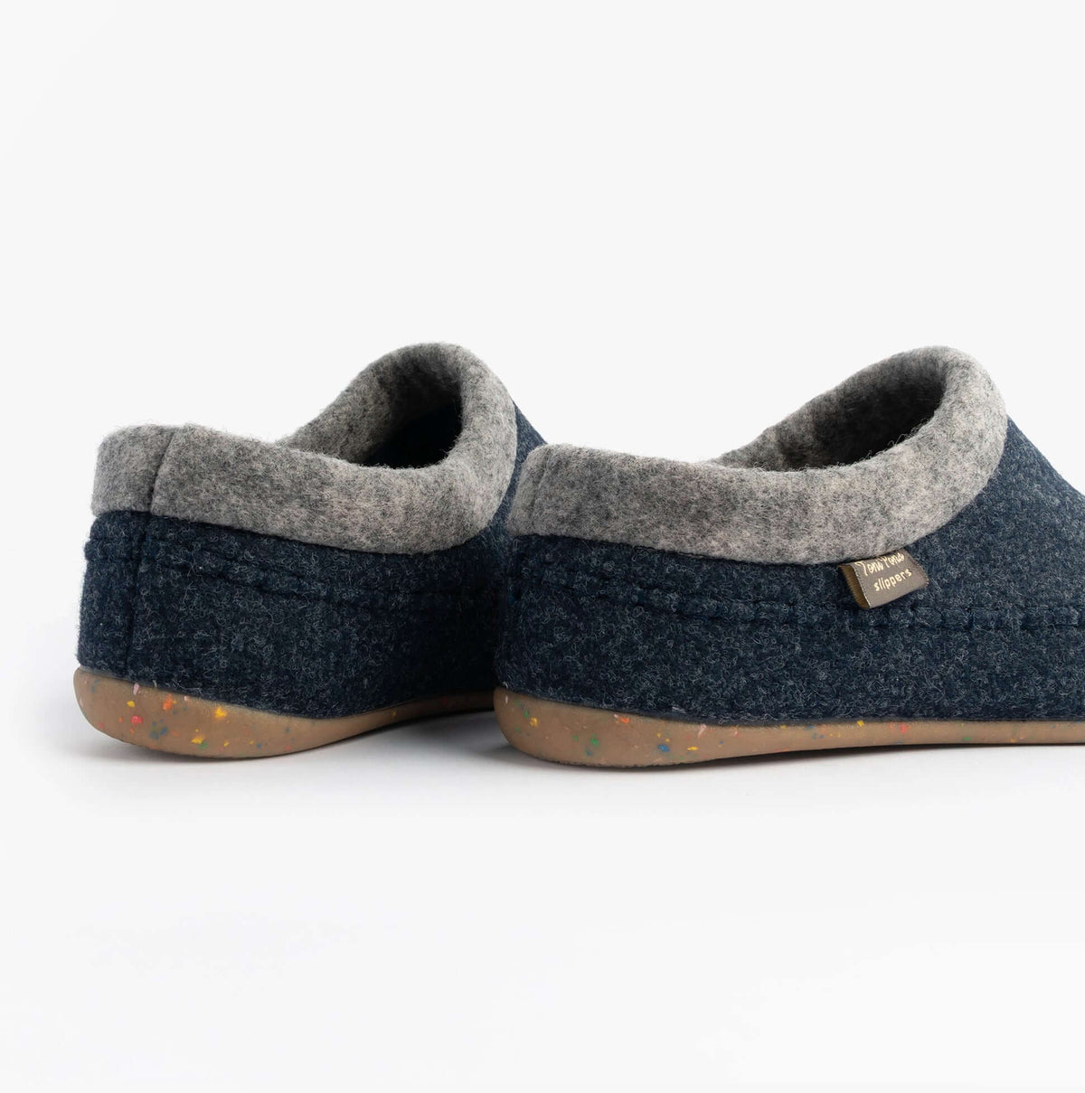 Toni Pons ALBONS Womens Wedge Mule Slippers Blue back view showing felt upper and rubber sole design.