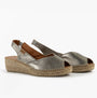 Toni Pons BERNIA Womens Sandals Acer Steel side view with metallic leather upper and wedge heel.