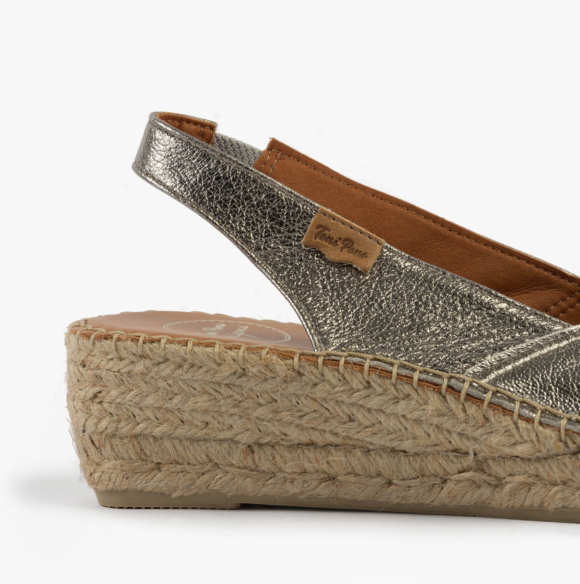 Toni Pons BERNIA Womens Sandals Acer Steel side view showing metallic leather upper and wedge heel.