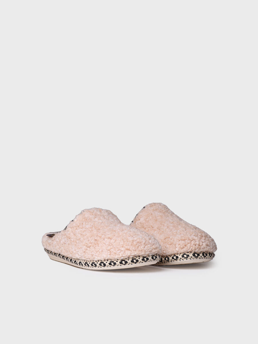 Toni Pons DARLA-SB Womens Slippers Beige side view showing soft sheepskin material and round toe design.