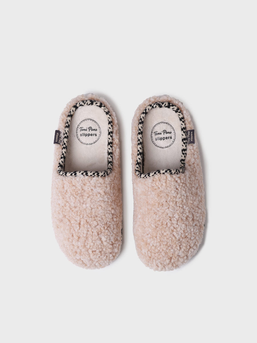 Toni Pons DARLA-SB Womens Slippers Beige top view showcasing soft sheepskin upper and slip-on design.