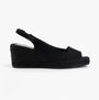 Toni Pons FIORE Womens Sandals Black side view showcasing wedge heel design and textile upper.