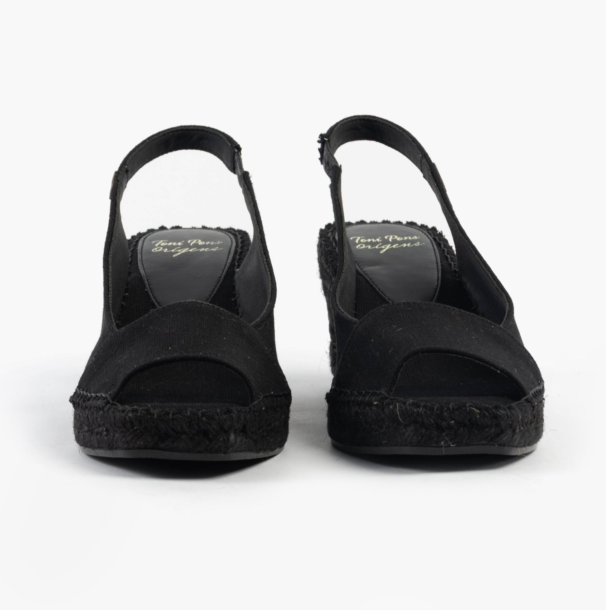 Toni Pons FIORE Womens Sandals Black rear view showcasing wedge heel and slip-on design.