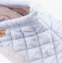 Toni Pons MEL-UM Womens Slippers Gel close-up detail view of light blue quilted upper material.
