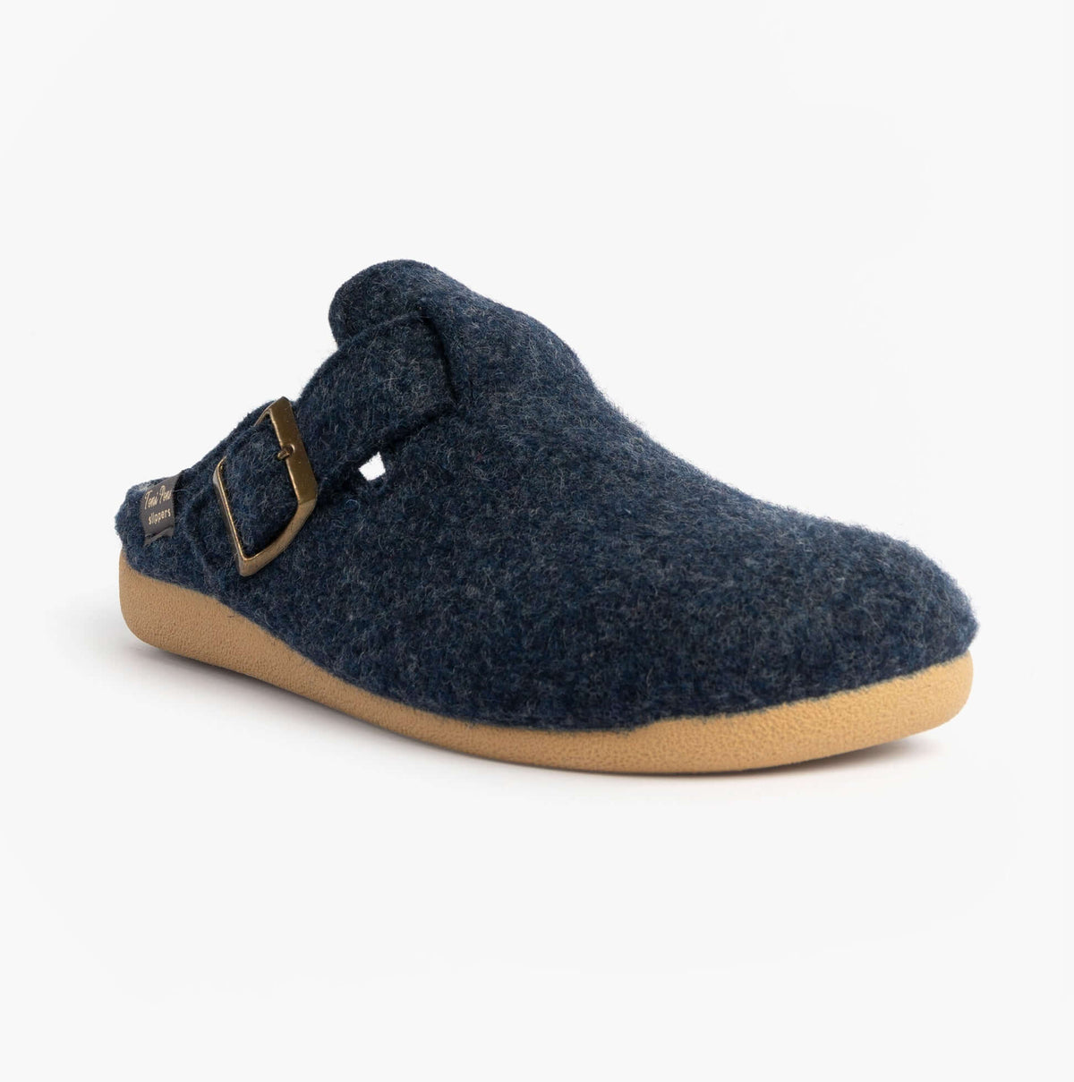 Toni Pons MIMA-FP Womens Mule Slippers Blue side view showcasing felt upper and rubber sole.