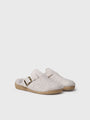 Toni Pons MIMA-FP Womens Slippers Cru side view of felt mules with faux fur lining and rubber sole.