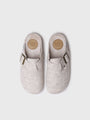 Top view of Toni Pons MIMA-FP Womens Slippers Cru in grey felt with slip-on design and buckle detail.