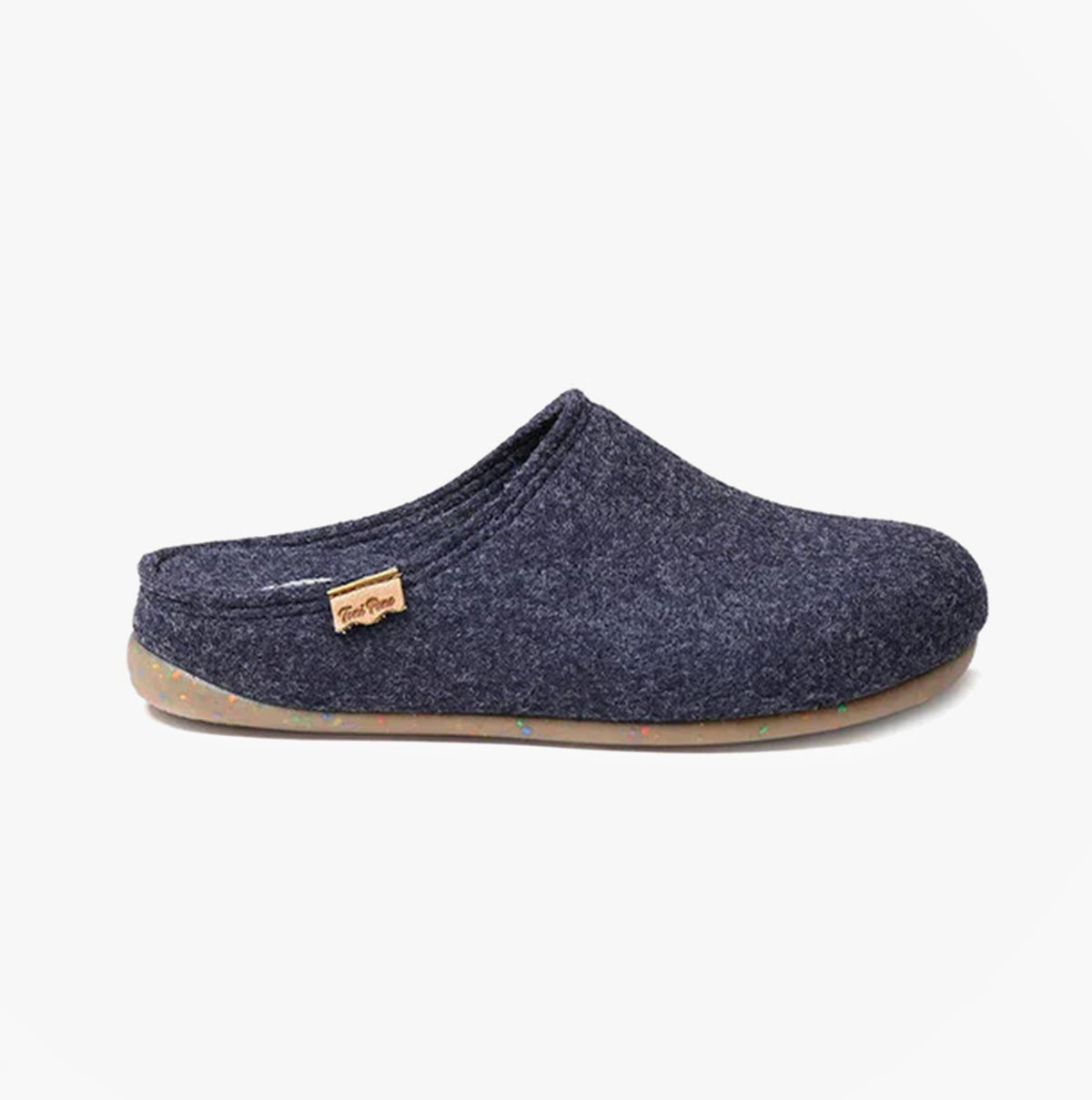 Toni Pons MONA-FR Womens Mari side view of navy felt mules with slip-on design and synthetic sole.