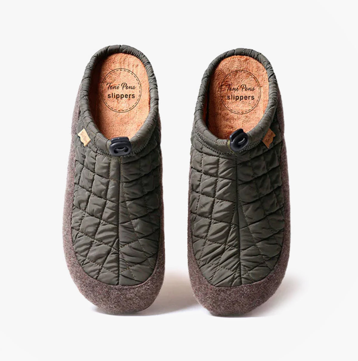 Toni Pons NADIR-UM Mens Caqui top view of slippers featuring quilted design and slip-on style.