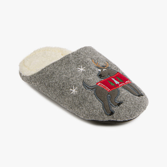Totes Isotoner NOVELTY DOG Mens Mule Slippers Grey