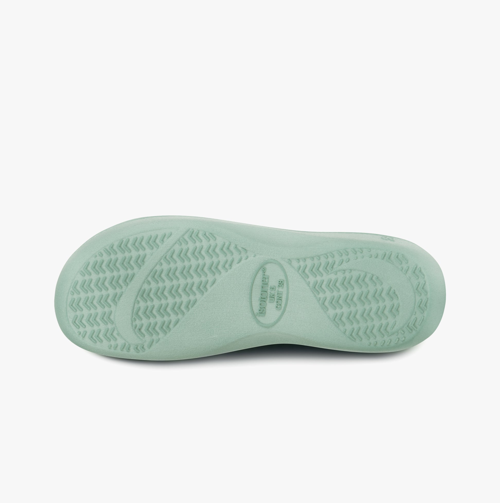 Totes Isotoner POPCORN TERRY Womens Mule Slippers Mint bottom view showing TPR sole design for grip and comfort.
