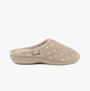 Totes Isotoner POPCORN TERRY Womens Mule Slippers Natural Spot side view showcasing soft polyester upper.