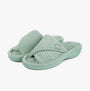 Totes Isotoner POPCORN TURNOVER OPEN TOE Womens Mule Slippers Mint side view showing soft polyester upper and comfortable sole.