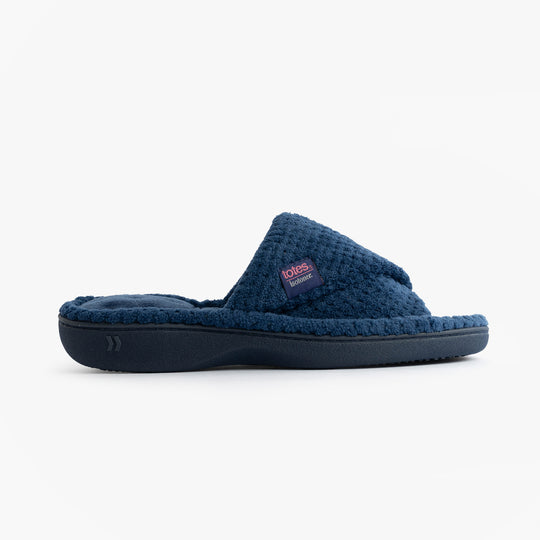 Totes Isotoner POPCORN TURNOVER Womens Open Toe Mule Slippers Navy