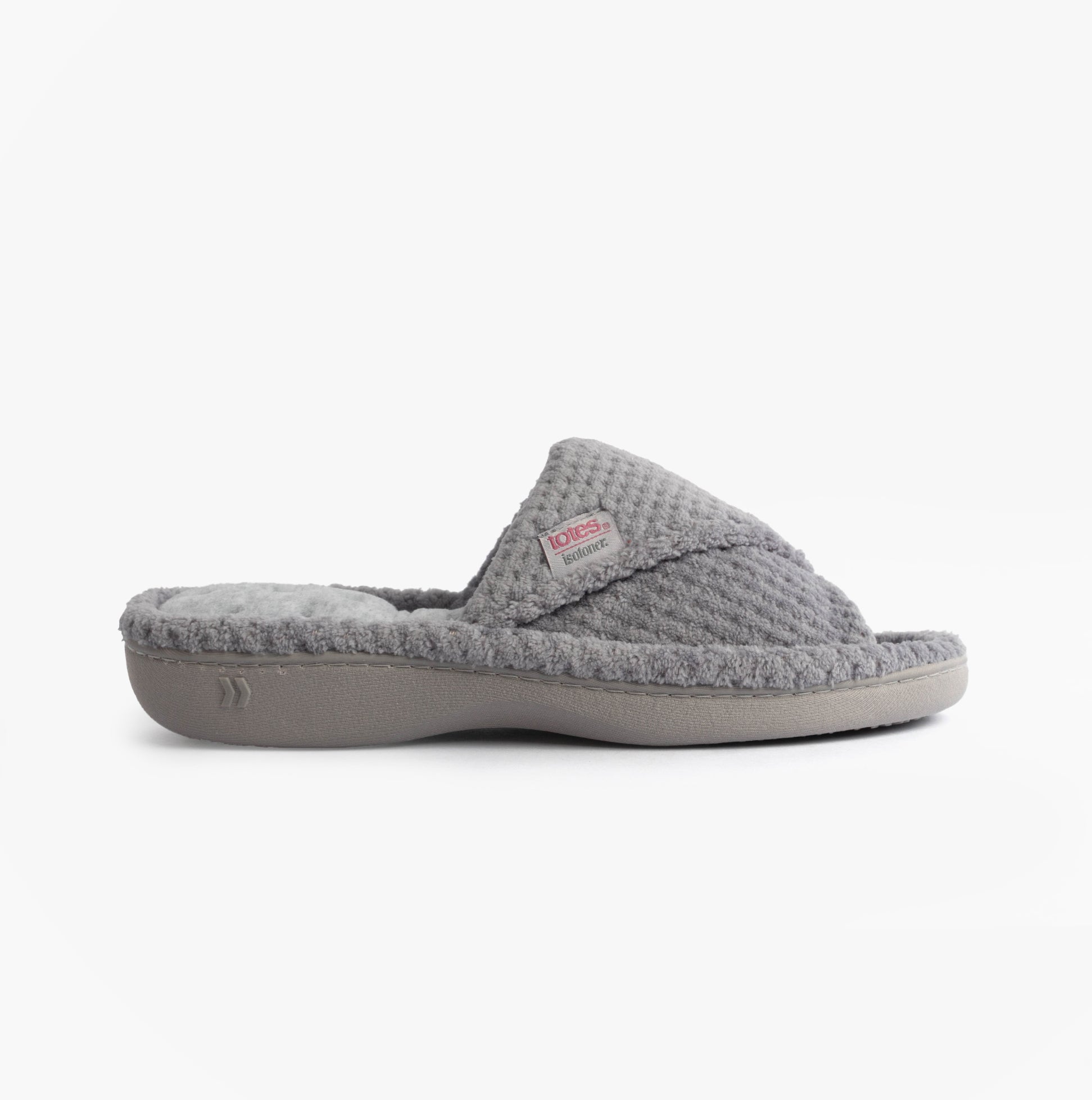 Totes Isotoner POPCORN TURNOVER OPEN TOE Womens Mule Slippers Pale Grey