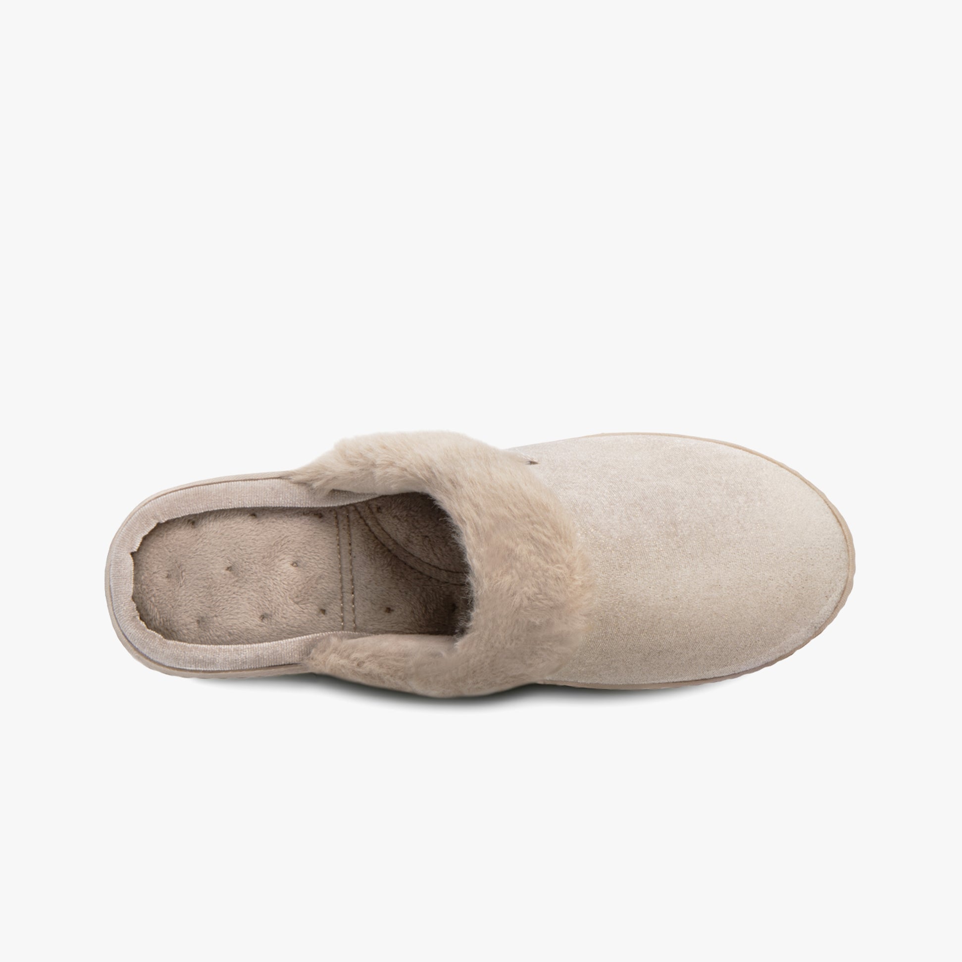 Totes Isotoner SPARKLE VELOUR HEELED MULE Womens Mule Slippers Mink top view showing plush fur lining and comfortable design.