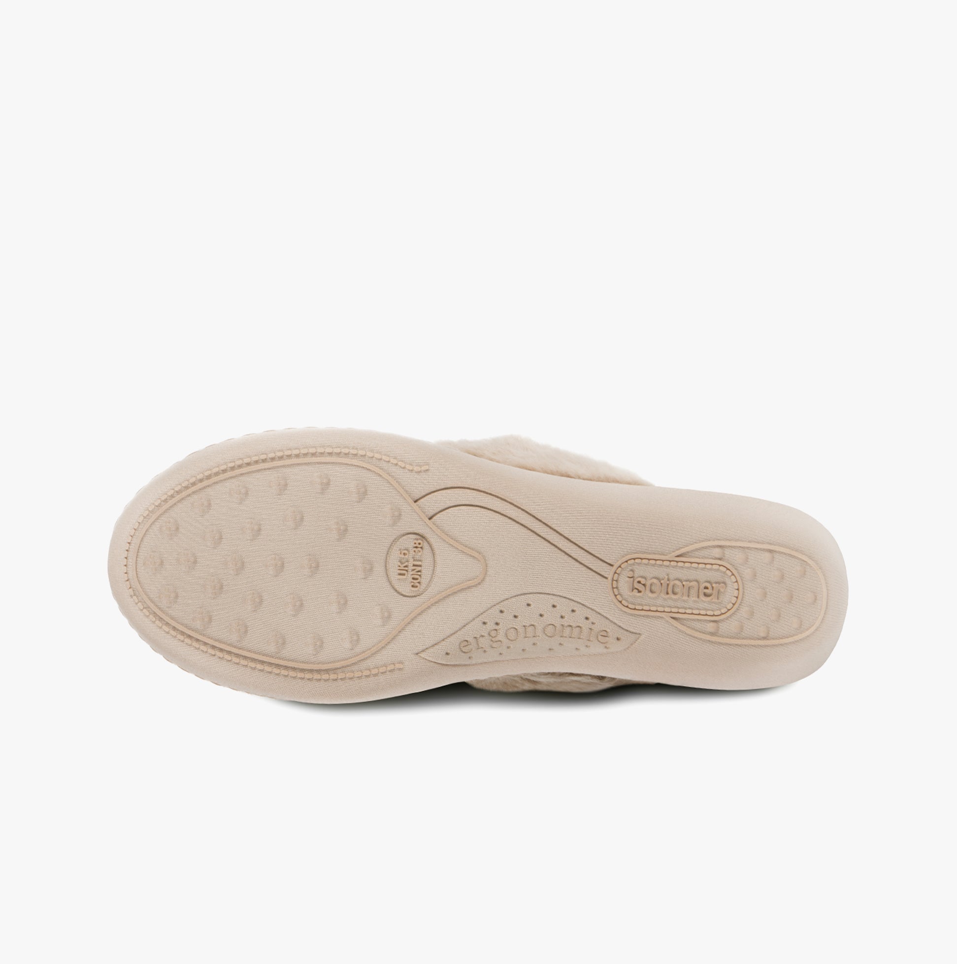 Totes Isotoner SPARKLE VELOUR HEELED MULE Womens Mule Slippers Mink bottom view showing textured TPR sole.