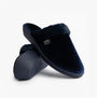 Totes Isotoner SPARKLE VELOUR HEELED MULE Womens Mule Slippers Navy side view showcasing plush upper and cushioned sole