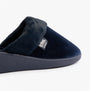 Totes Isotoner SPARKLE VELOUR HEELED MULE Womens Mule Slippers Navy side view featuring soft velvet upper.