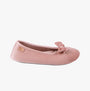 Totes Isotoner SPARKLE VELOUR BALLET Womens Ballet Slippers Pink side view showing soft fabric and bow detail.