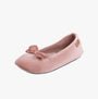 Totes Isotoner SPARKLE VELOUR BALLET Womens Ballet Slippers Pink side view featuring soft velvet material and bow detail.