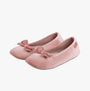 Totes Isotoner SPARKLE VELOUR BALLET Womens Ballet Slippers Pink side view with bow detail.