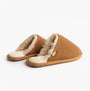 Totes Isotoner REAL SUEDE MULE Womens Slippers Tan side view showing soft lining and slip-on design.