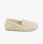 Totes Isotoner TEXTURED Womens Moccasin Slippers Beige side view showing soft cotton upper and slip-on design.