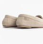 Totes Isotoner TEXTURED Womens Moccasin Slippers Light Brown side view showcasing soft fabric and slip-on design.