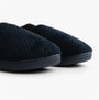 Totes Isotoner POPCORN FULL BACK BOOTIE Womens Slippers Navy, side view showing textured upper and flat sole.