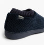 Totes Isotoner POPCORN FULL BACK BOOTIE Womens Slippers Navy, side view showing soft texture and cozy knit collar.