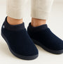 Totes Isotoner POPCORN FULL BACK BOOTIE Womens Slippers Navy side view with a knitted collar and comfortable sole