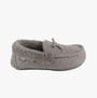 Totes Isotoner HERRINGBONE MOCCASIN WITH FUR CUFF Womens Slippers Grey side view with soft fur lining and round toe.