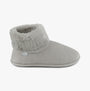 Totes Isotoner KNIT BOOT WITH FUR CUFF Womens Bootie Slippers Grey side view showcasing soft texture and fur cuff.