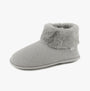 Totes Isotoner KNIT BOOT WITH FUR CUFF Womens Bootie Slippers Grey side view showcasing soft texture and cozy fur cuff.